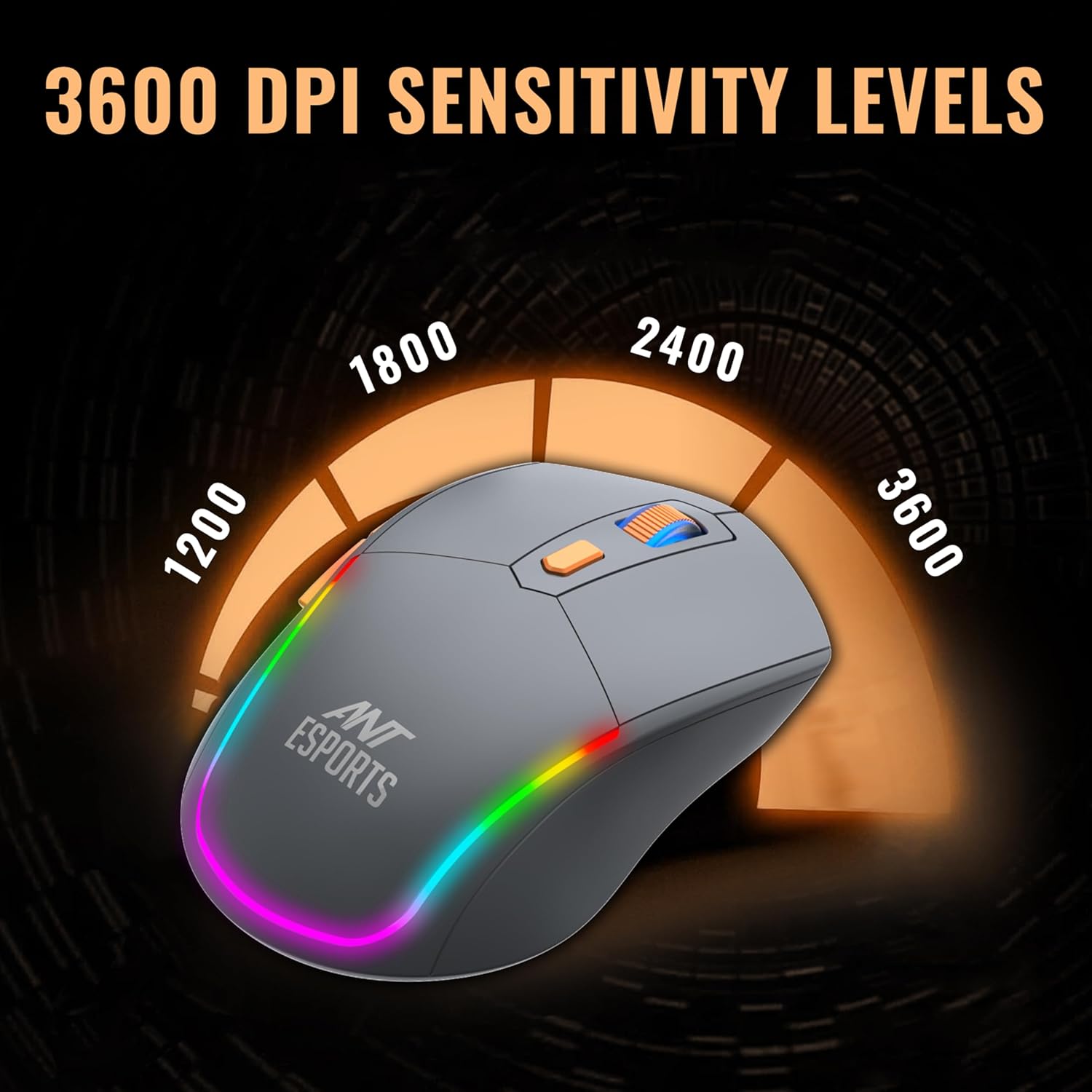 Ant Esports KM590 Pro Wireless Gaming Keyboard and Mouse Combo – 2.4GHz, RGB Rainbow LED, Rechargeable, 85 Keys Membrane Keyboard, 6-Button Wireless Mouse with USB Type-C Cable_ Grey-Orange- Beige Visit the Ant Esports Store - Image 4