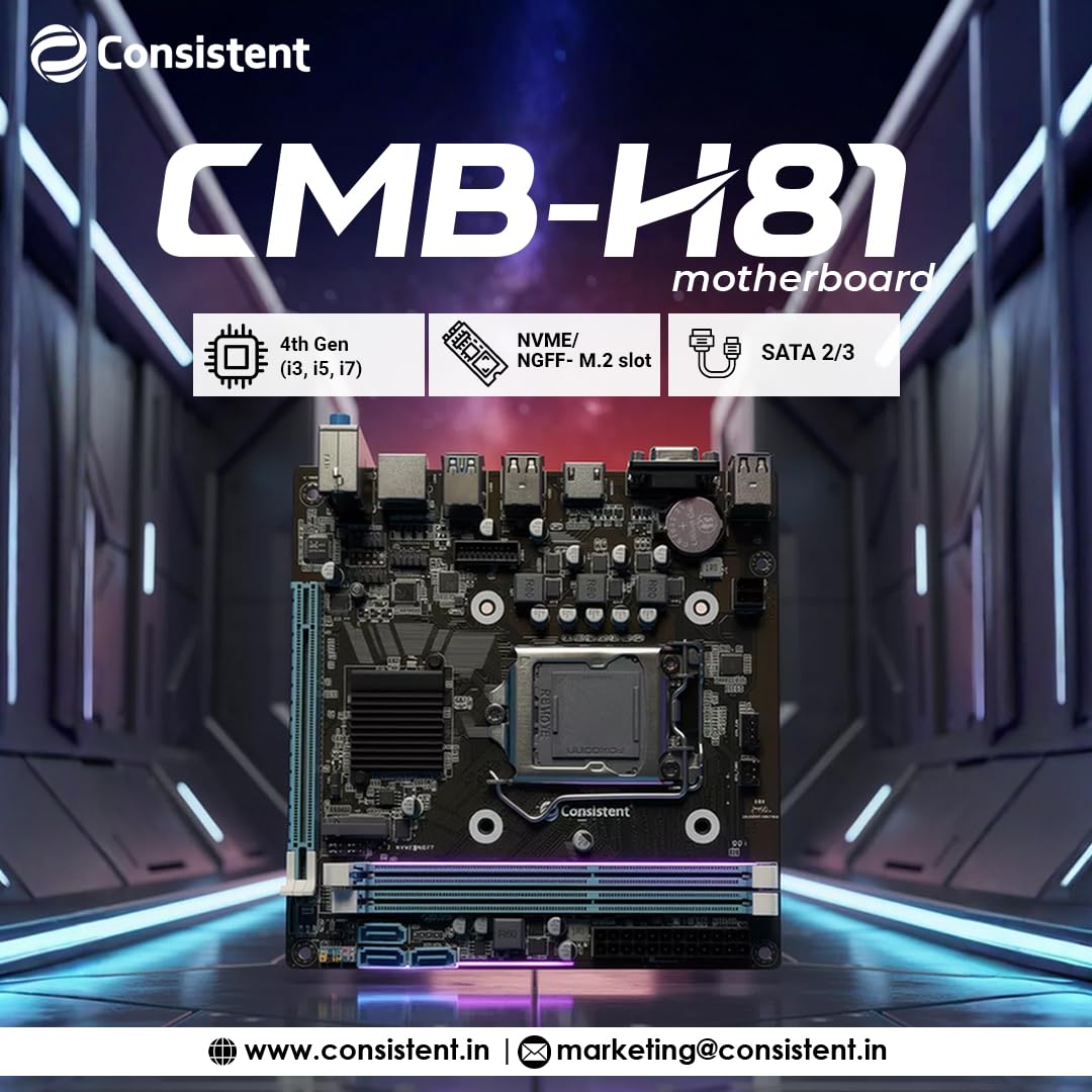 Consistent H-81 Motherboard 4th Gen i3, i5, i7, DDR3 Slots for RAM, Motherboard with SATA II&III, 3Year Warranty - Image 2