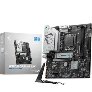 MSI B760M Gaming WiFi Motherboard, mATX - Supports Intel 14th, 13th & 12th Gen Core Processors, LGA 1700 - DDR5 Memory Boost 8000+MHz/OC, 1 x PCIe 4.0 x16, 2 x M.2 Gen4, 2.5G LAN, Wi-Fi 6E