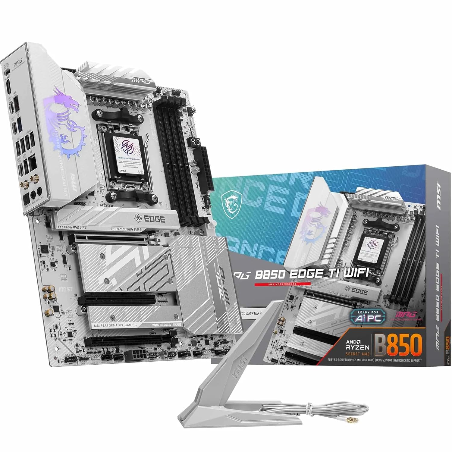 MSI MPG B850 Edge TI WiFi Motherboard, ATX - Supports AMD Ryzen 9000/8000 / 7000 Processors, AM5-80A SPS VRM, DDR5 Memory Boost (8400+MT/s OC), PCIe 5.0 x16, M.2 Gen5, Wi-Fi 7, 5G LAN
